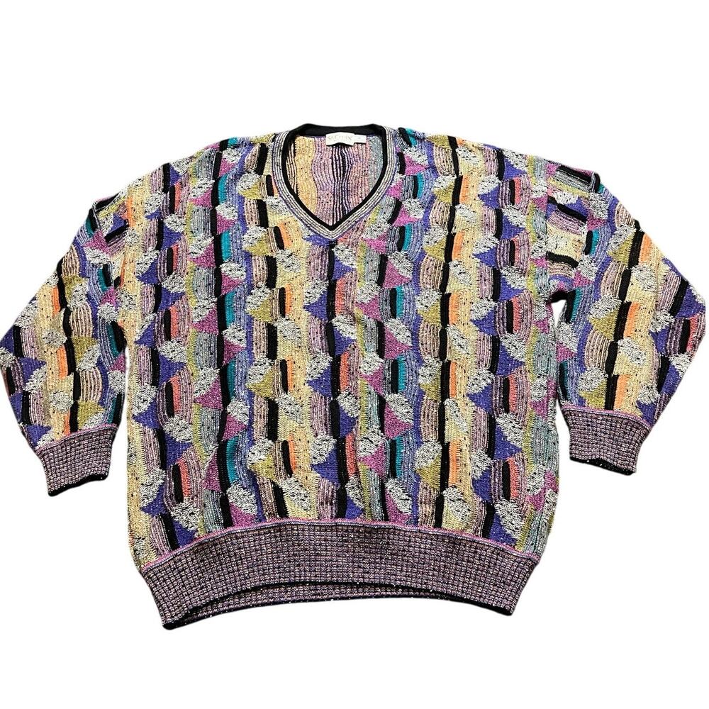 90s vintage St. Croix Shop‎ oversized coogi style jumper abstract design size M